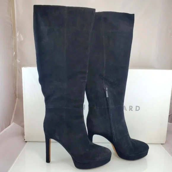 NWT$695 Veronica Beard Suede Dali Knee High Stiletto Heeled Boots in Black Sz 9 - Picture 8 of 16